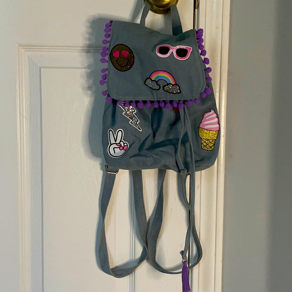 Grey mini backpack, with cute stamps